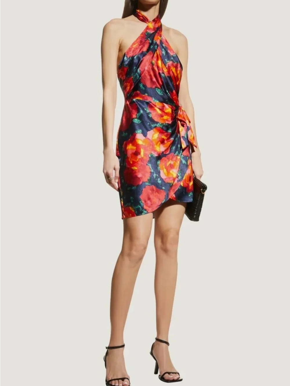 cinq a sept Trini floral silk halter mini dress